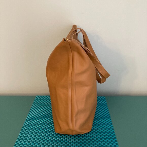 Zippered Leather Camel Color Tote Bag by JM New York - Picture 5 of 16